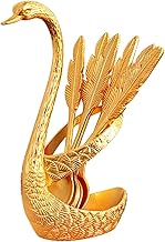 gazechimp Colheres de café decorativas para base de cisne conjunto de colheres de chá suporte de talheres conjunto de talheres para base de cisne conjunto de, Ouro