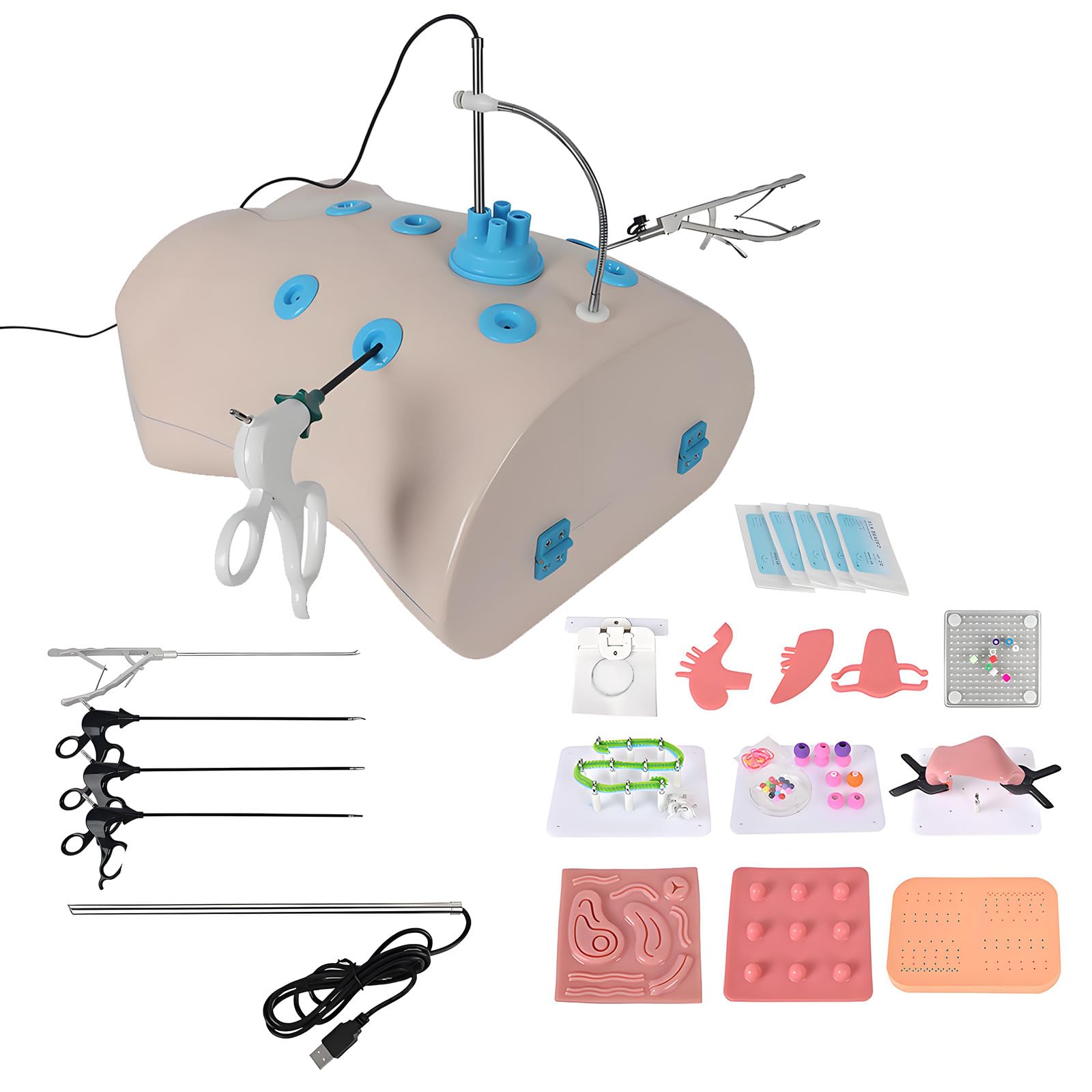ROGHA Laparoscopic Trainer Kit,Simulation Basic Laparoscopic Skills Trainer with Interchangeable Training Modules,30° Endoscope,4 Professional Surgical Equipment,for Clinical Traini Model