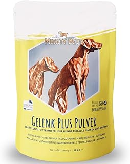 Mighty Pets - GELENK Plus Pulver (bis 125 Portionen) für Hunde mit Grünlippmuschel, MSM, Teufelskralle, Curcuma, Chondroitin, Glucosamin, Bierhefe aus Deutschland
