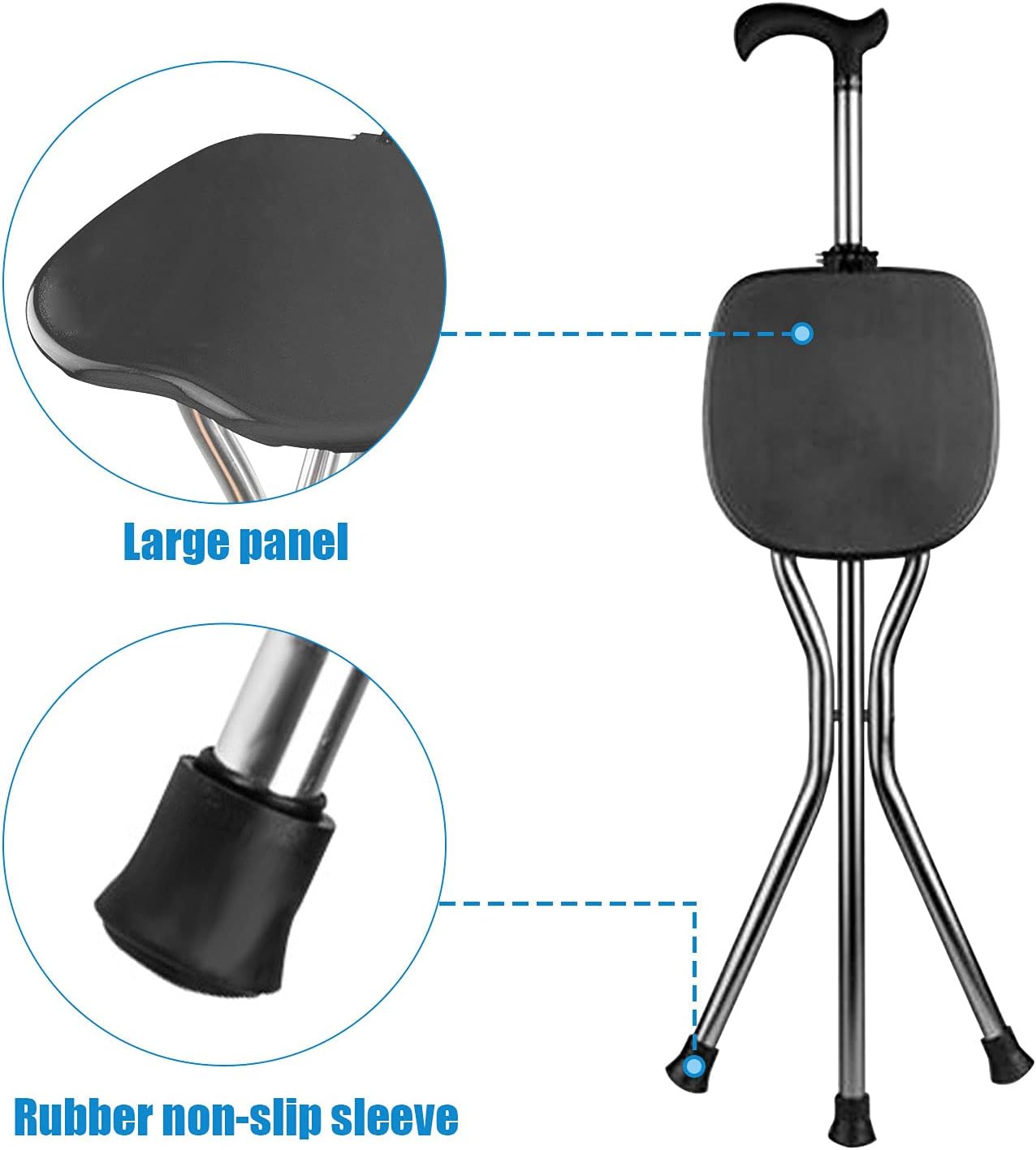 Yayayo Hold 440 lbs Folding Canes with Seat Walking Stick Height Adjustment Cane Seat Capacity Frosted Handle with Magnetic Therapy Stone Crutches Stool image 4