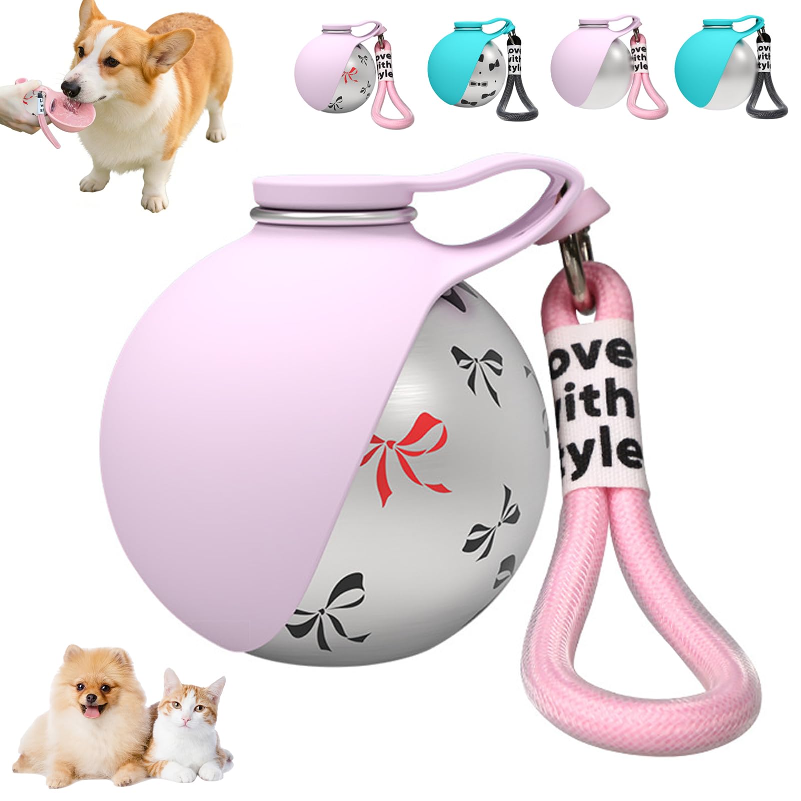Botella para perros para viajes, 285 ml, de acero inoxidable, botella de agua con cuenco, para perros, portátil, de viaje, a prueba de fugas, botella compacta para perros para viajes (D) — view 10