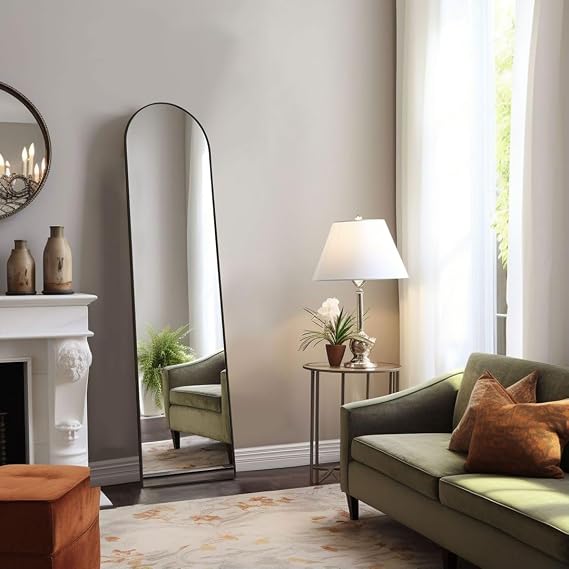 Arched Full Length Mirror, 59x 16 Floor Mirror with Aluminum Alloy Thin Frame, Full Body Mirrors Hanging or Leaning for Wall Bedroom Dressing Mirror Home Decor, Black