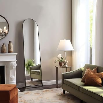 Arched Full Length Mirror, 59x 16 Floor Mirror with Aluminum Alloy Thin Frame, Full Body Mirrors Hanging or Leaning for Wall Bedroom Dressing Mirror Home Decor, Black