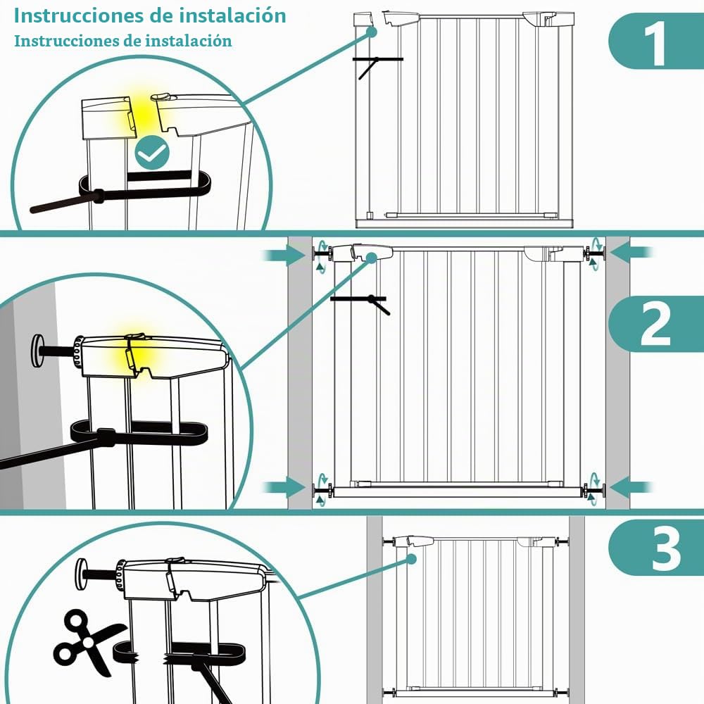 VOUNOT® Puertas de Seguridad, 75-108 cm, Barrera Escalera para Perros, Sin Taladrar, Blanco
