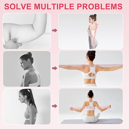 Miniatura 7 de Figura 8 banda de resistencia para mujeres de 15 a 90 libras, bandas de resistencia ajustables con asas para ejercicio de espalda y brazo, 6 cuerdas