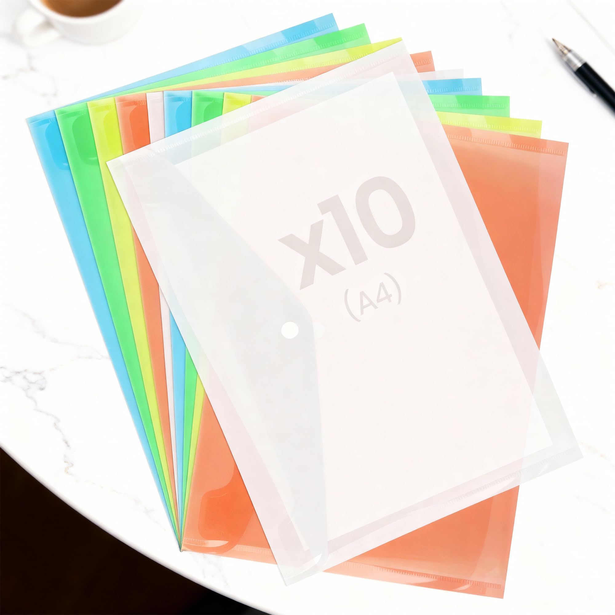 Event Decor Shop A4 Plastic Presentation Wallets – 5 Assorted Transparent Colours, Polypropylene A4 Document Holder Envelopes, 33.4cm × 23.6cm (13.5×9.29 inches) - Pack of 10