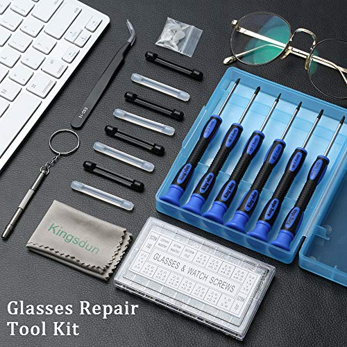 Kingsdun Eyeglass Repair Kit With Nose Pads, Glasses Precision Screwdriver Tools Set With 1200Pcs Screws And Curved Tweezer For Eyeglass, Sunglass, Spectacles & Watch Clock Repair (Upgrade) #TOP5