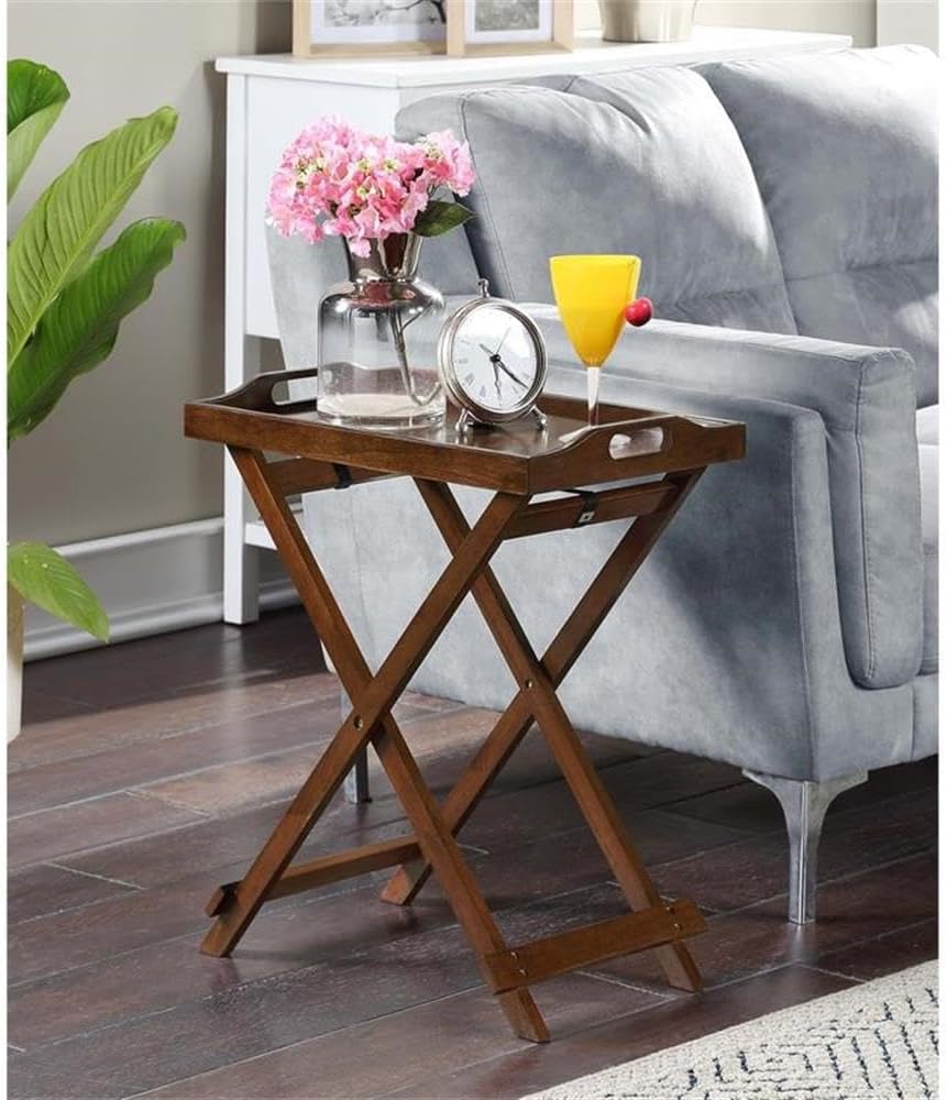 Pemberly Row Modern Folding Tray Table, Espresso Wood Finish, MDF Construction, Multi-Functional End Table or Serving Tray, Sleek Contemporary Design, 22 x 13.75 x 24.5 in. for Living Room or Dining