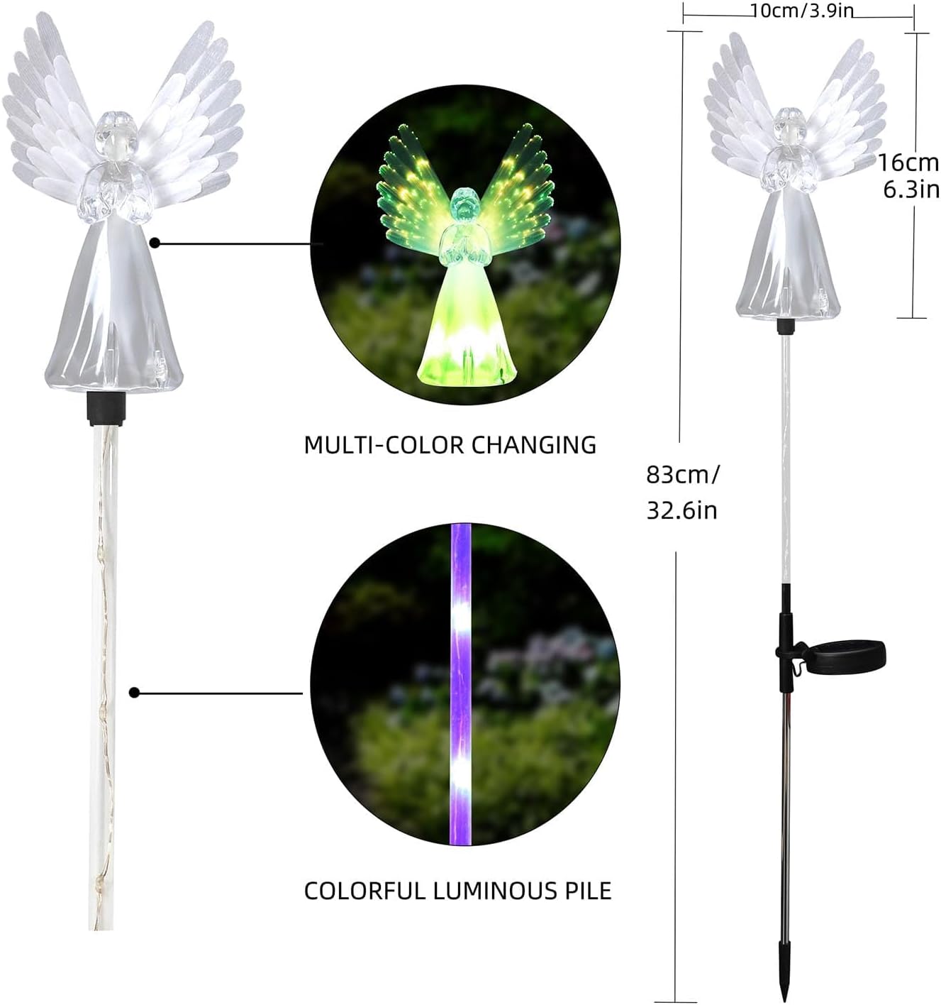 Angel Solar Lights for Cemetery, 2 Pack Solar Lights Outdoor Garden, Color Changing Decorative Angel Lights for Yard Patio Pathway Grave Decoration Memorial Gifts - Image 3