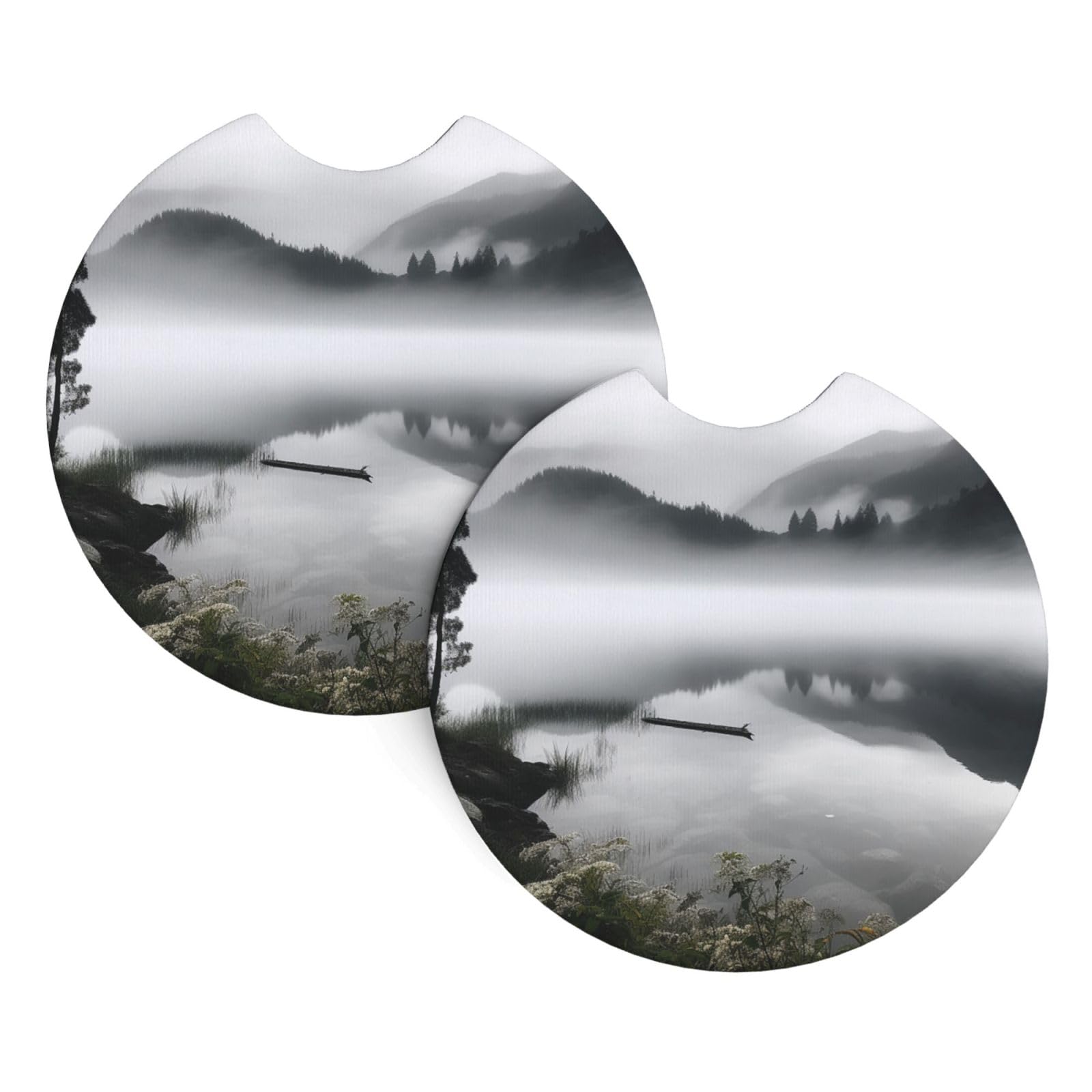 2 Pack Car Coaster for Cup Holders Lake with Foggy Moun View Car Cup Coaster 2.7" Neoprene Non-Slip Automotive Cup Mat Universal Auto Car Interior Accessories for Women Men Cup Pad