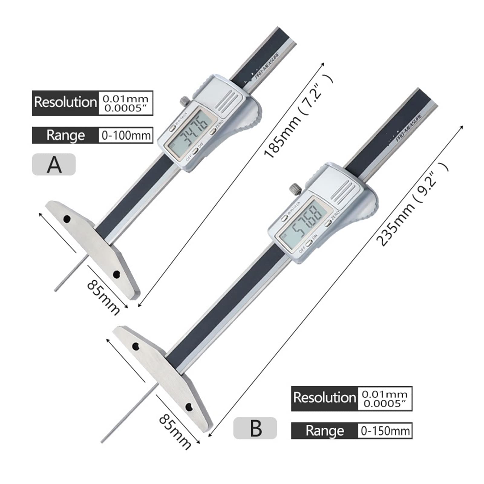 Cyfrowe Narzędzia Pomiarowe Cyfrowy miernik głębokości suwmiarki z cienkim prętem 0-100/150mm 0.01mm metryczny/Cal elektroniczny suwmiarka otwory przyrząd do pomiaru(0-100mm)