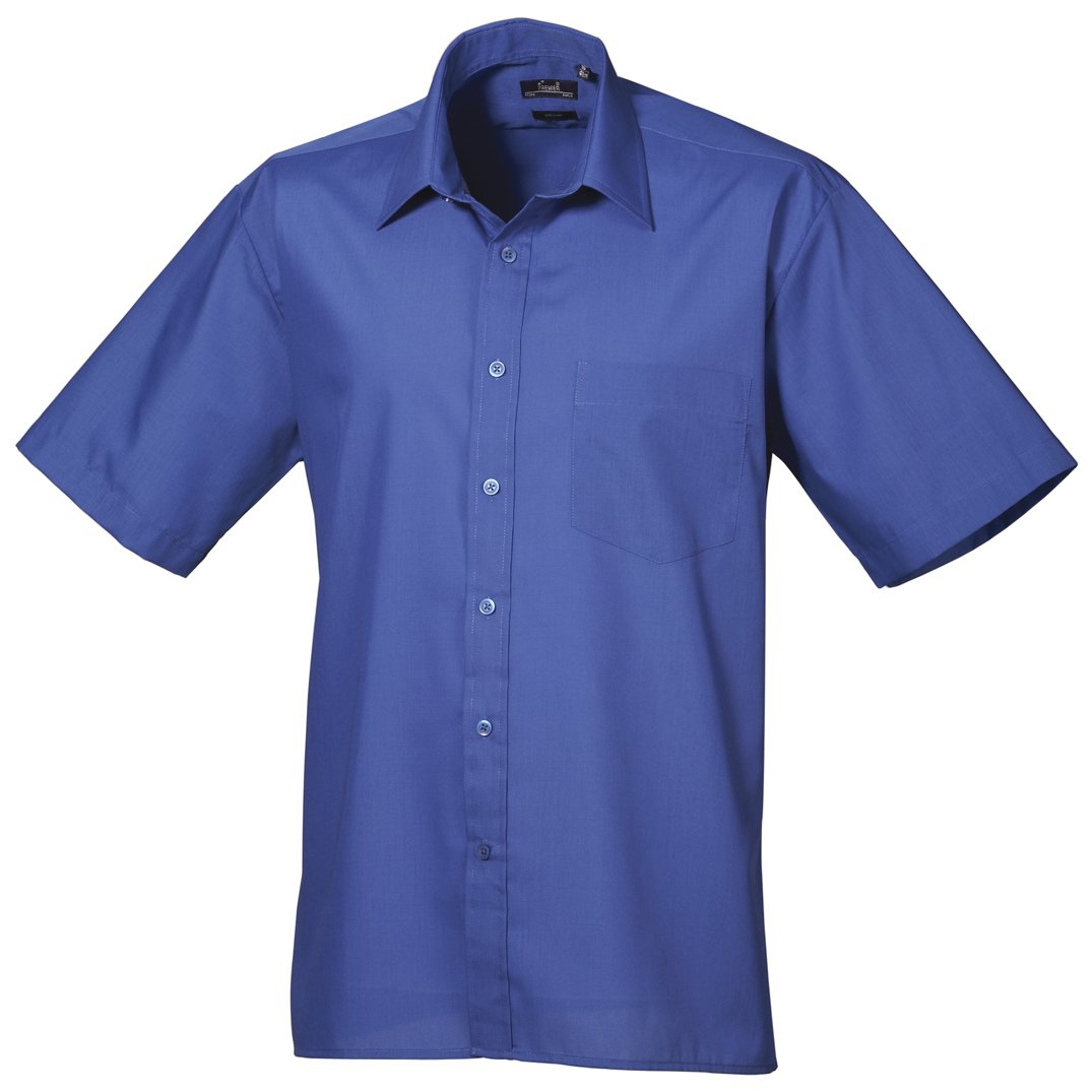 Premier Mens Short Sleeve Formal Poplin Plain Work Shirt (17) (Royal)