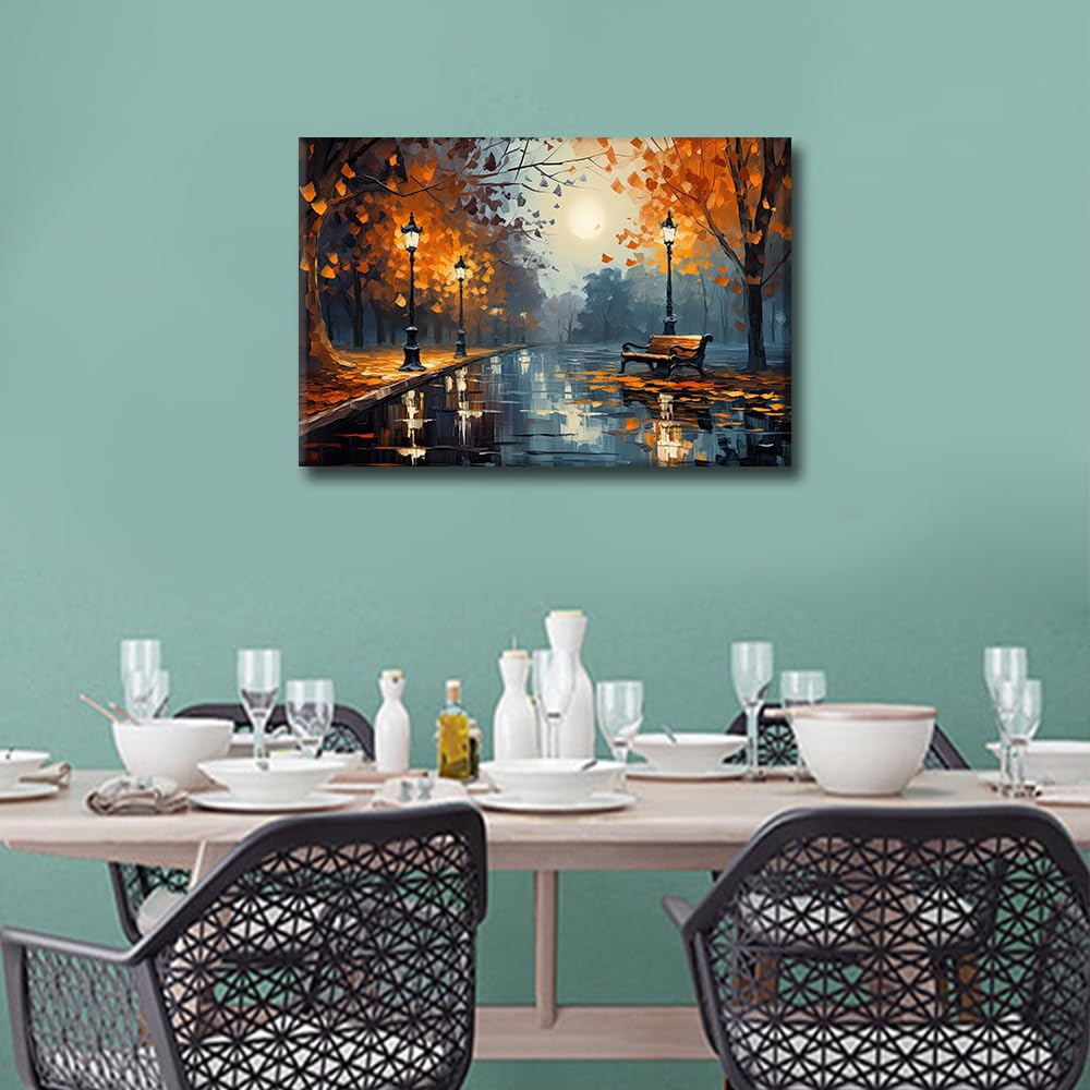 TISHIRON Bench in Park Prints Poster Canvas Print Flowers and Trees Oil Painting Style Impressionism Painting Wall Art for Living Room Bedroom Office Decor Framed Ready to Hang 16"x24" - Image 4