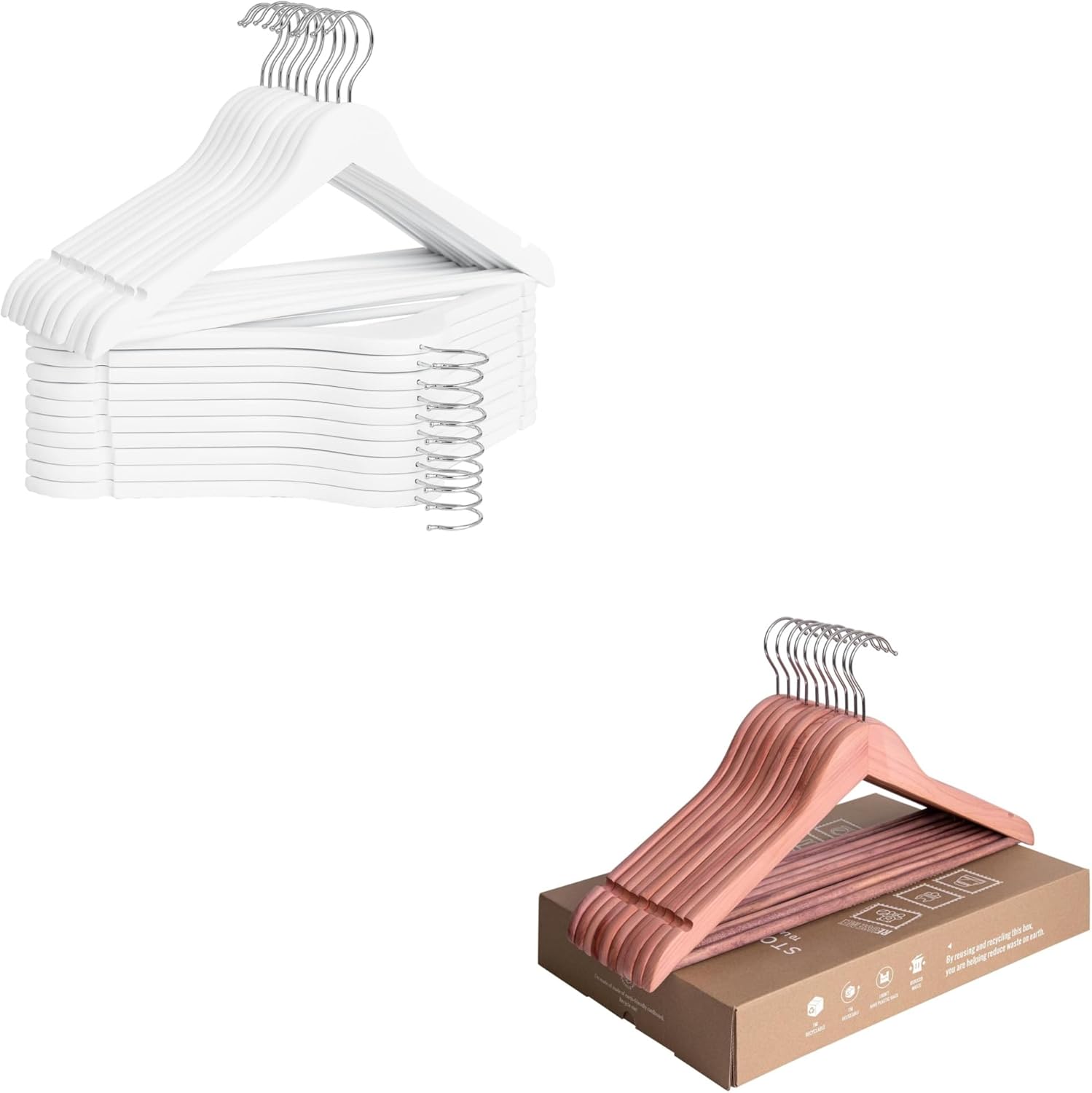 StorageWorks White Wooden Hangers and Cedar Wood Clothes Hanger