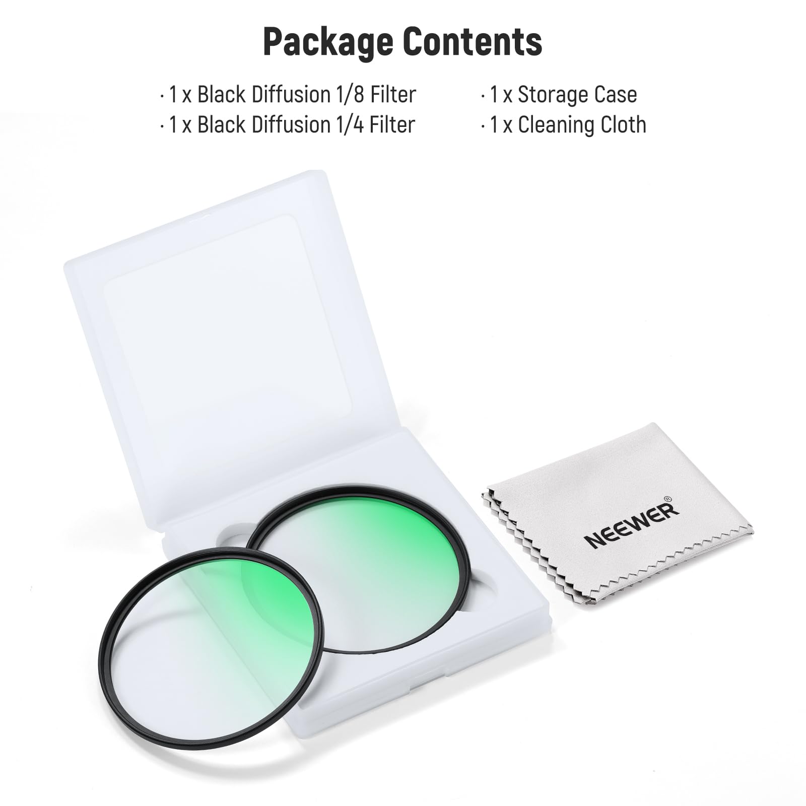 NEEWER 82mm Black Diffusion 1/4 & 1/8 Filtro Per Effetto Mist Cinematic (2 Pack), Set di Filtri Multistrato per Fotografia di Ritratti, con Custodia e Panno per La Pulizia