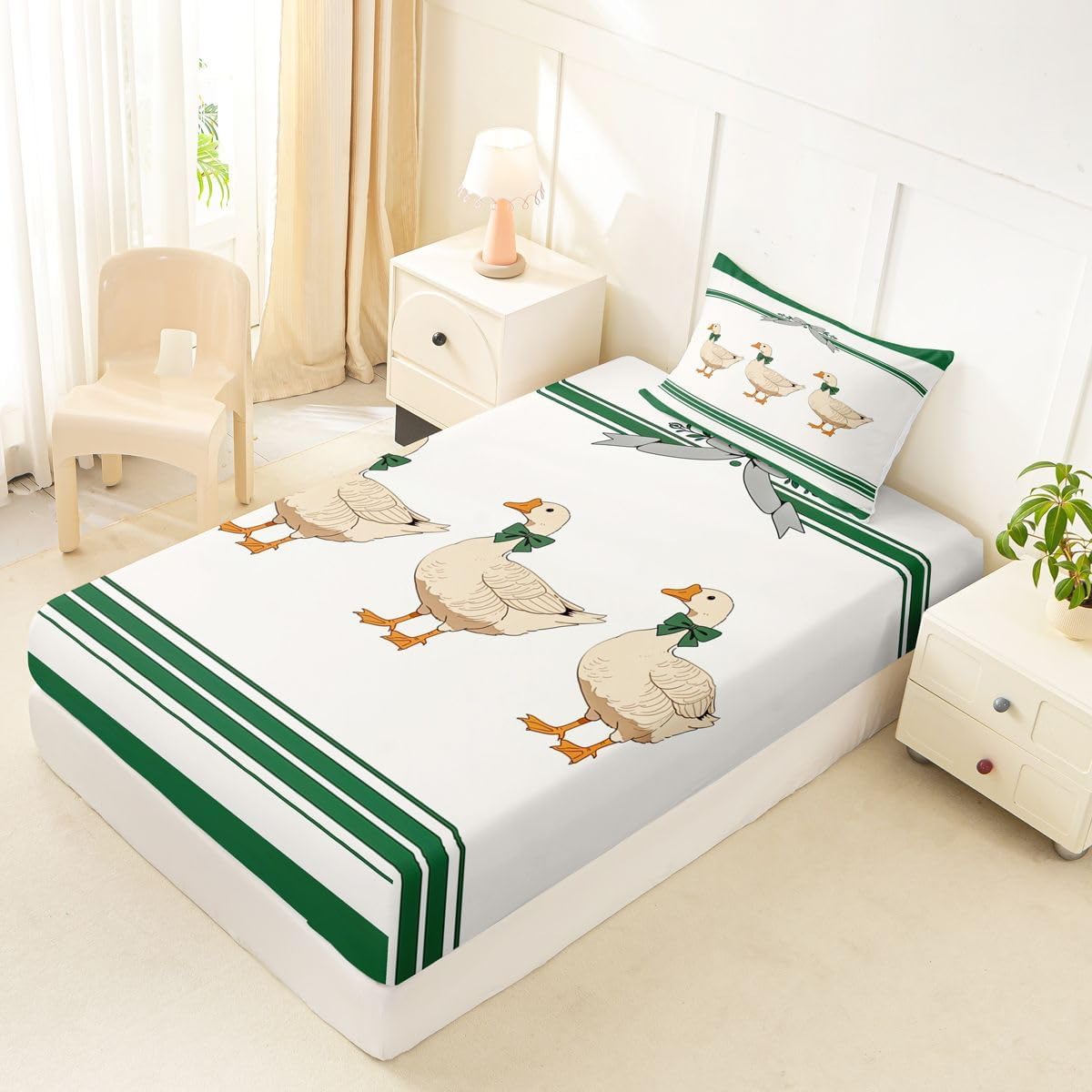 Erosebridal Kids Cartoon Geese Fitted Sheet Twin Size