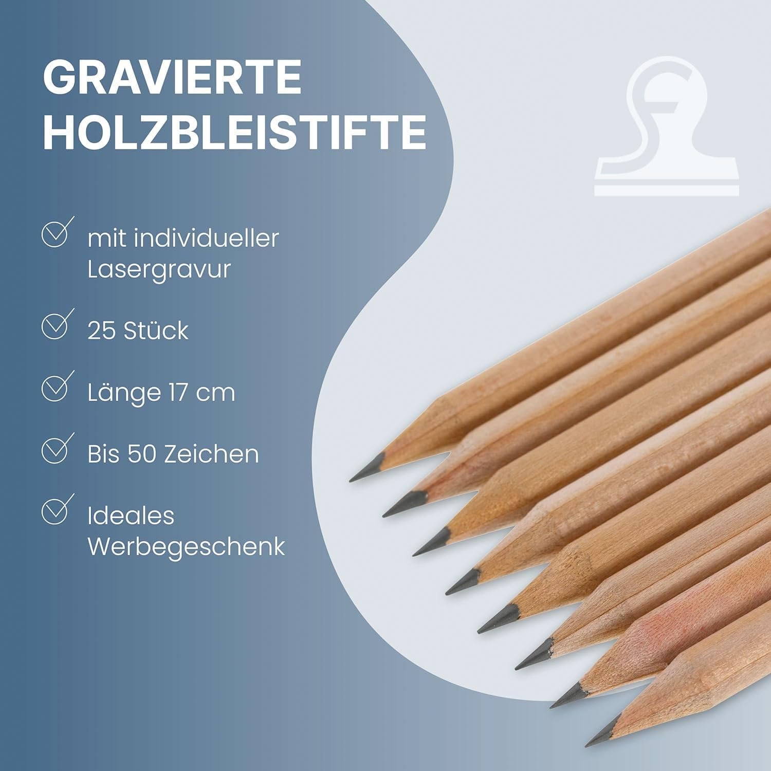 STEMPEL-FABRIK 25 Stück personalisierte Holzbleistifte/Bleistifte mit Wunschtext/Namen/Webseite (max. Gravurmaß 80x5 mm)