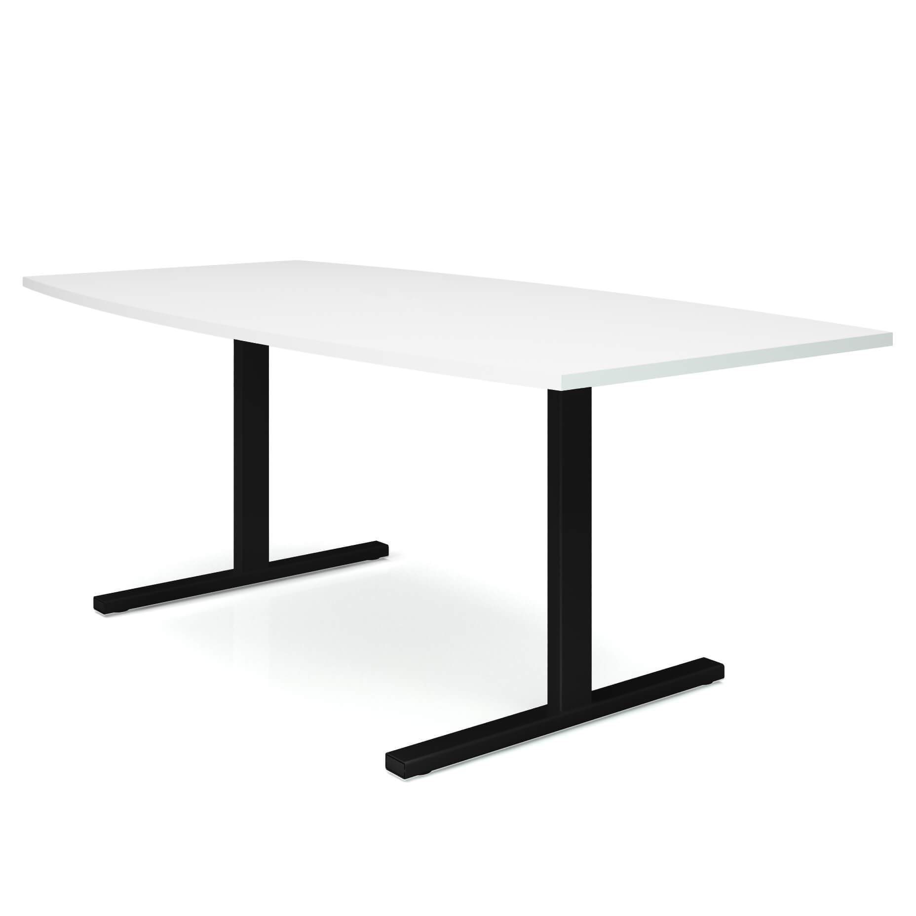 Weber Büro Easy Konferenztisch Bootsform 200x100 cm Weiß Besprechungstisch Tisch, Gestellfarbe:Schwarz