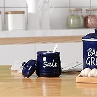 Vista 7 de ONTUBE Tazón de sal de cerámica con tapa y cuchara 12oz blanco (azul marino)