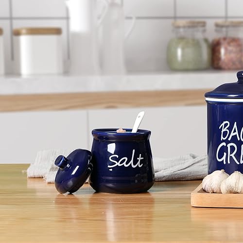 Miniatura 15 de ONTUBE Tazón de sal de cerámica con tapa y cuchara 12oz (negro) Negro -,Turquesa,Beige,marino,Blanco