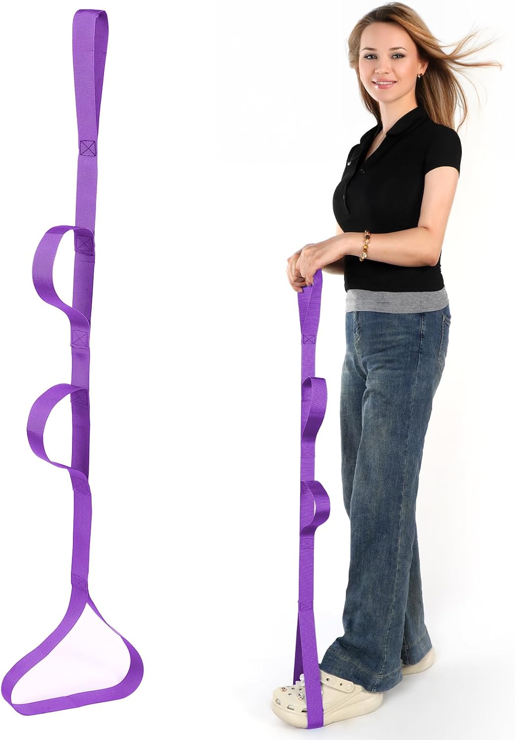 45 Inch Leg Lifter Strap with Multi Loops, Post Surgery Recovery Aid for Hip Replacement & Knee Surgery, Assist Device for Adults & Elderly to Get in and Out of Bed, Durable Adjustable(Purple)