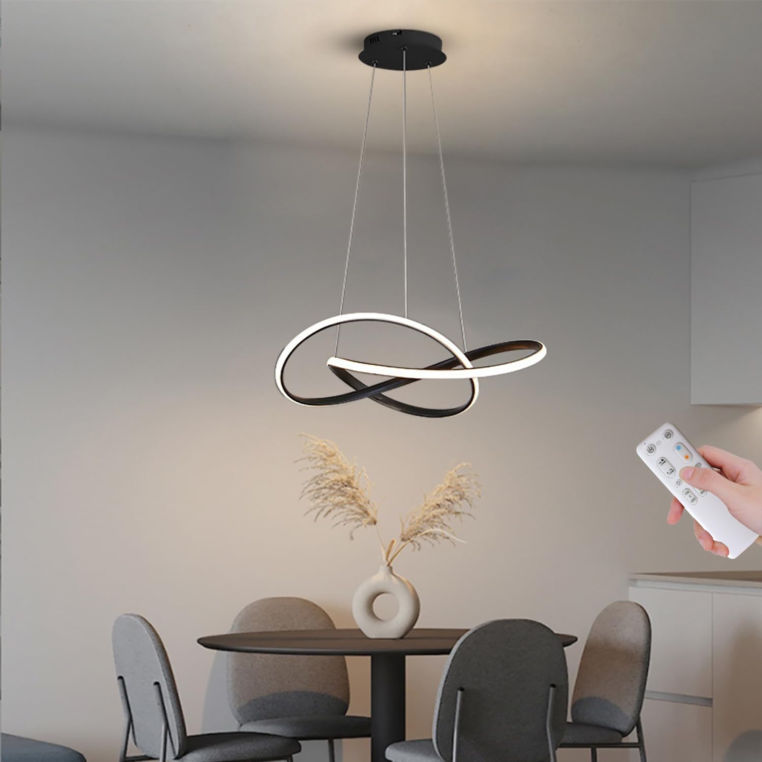 YLFXL 45W Pendelleuchte Esstisch LED Hängeleuchte Dimmbar mit Fernbedienung, Esstischlampe Höhenverstellbarer Lineare design Pendelleuchte Schwarz Esszimmerlampe für Wohnzimmer Esszimmer Küche