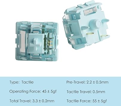 Akko V5 Cream Blue Pro Switch, Push Pressure 45 gf, Tactile 5 Pin, Compatible with Mechanical Keyboards, 45 Pieces