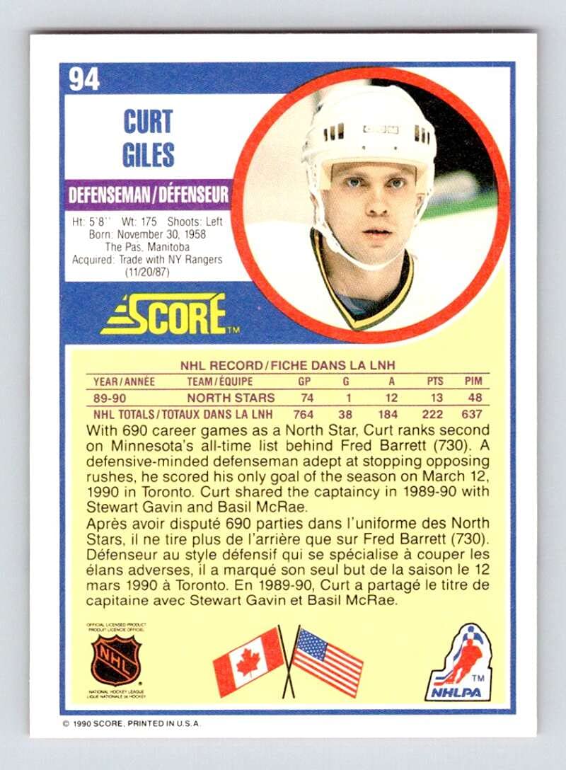 Amazon.com: 1990-91 Score Canadian #94 Curt Giles NM-MT Minnesota