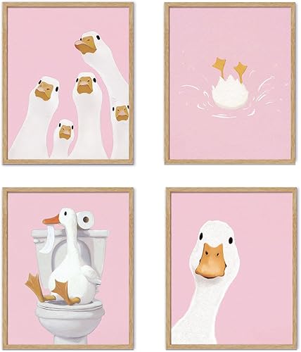 Miniatura 15 de YZSLA Divertidas impresiones artísticas de pared de baño de 8 x 10 pulgadas sin marco, impresiones artísticas retro coloridas de pato, divertidas