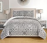 Grand Linen 3-Piece Fine Printed Oversize (115' X 95') Quilt Set Reversible Bedspread Coverlet (California) Cal King Size Bed Cover (Black, White, White, Lattice)