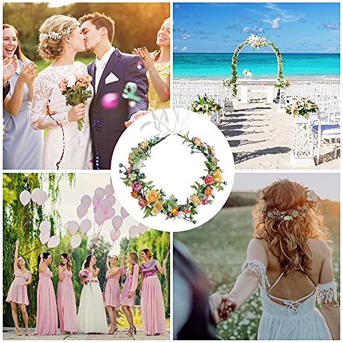 Foto von SacJkt Rose Blumen Krone, Blumen kranz Stirnband, bunter böhmischer Brautblumen Haarkranz für Hochzeit, Party(Plastik, Stoff)