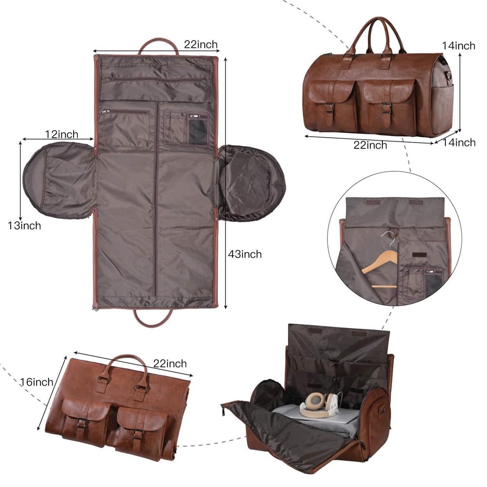 2024 Nuovo borsone convertibile per indumenti, borsa da viaggio per uomo e donna, borsa da viaggio da appendere 2 in 1, Pelle - Nero