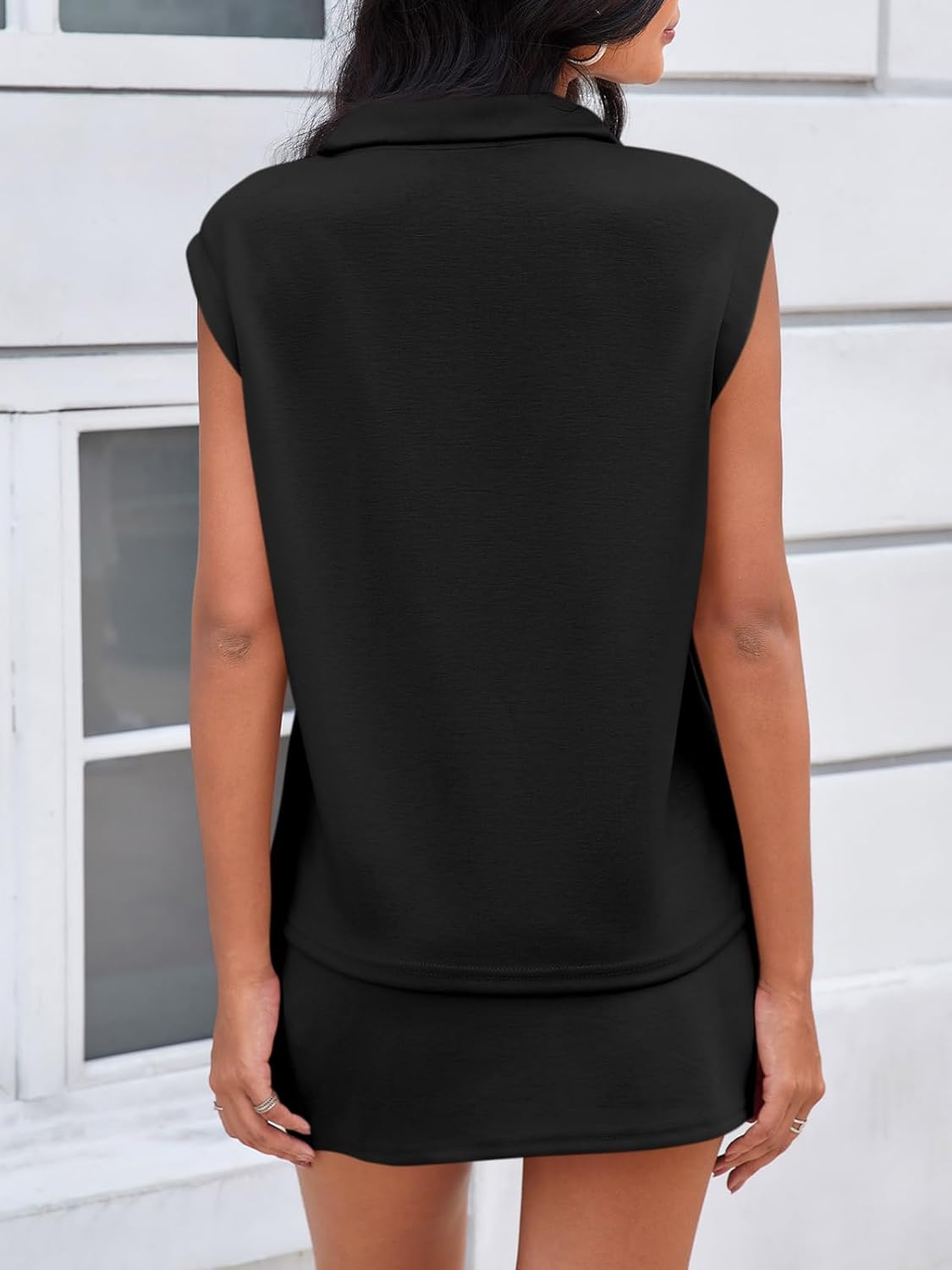 Fisoew Womens 2 Piece Skirt Sets Summer Sleeveless Half Zip Sweatshirt Athletic Skorts Tennis Outfits Casual Sweatsuits - Image 3