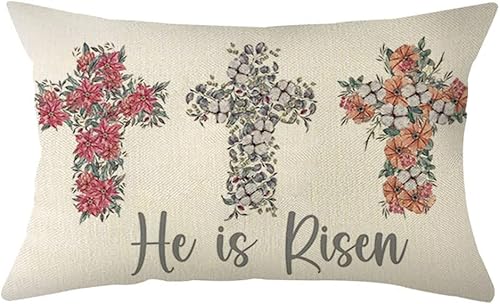 He is Risen - Funda de almohada de Pascua, 12 x 20 pulgadas, decoración de primavera y Pascua, para sofá