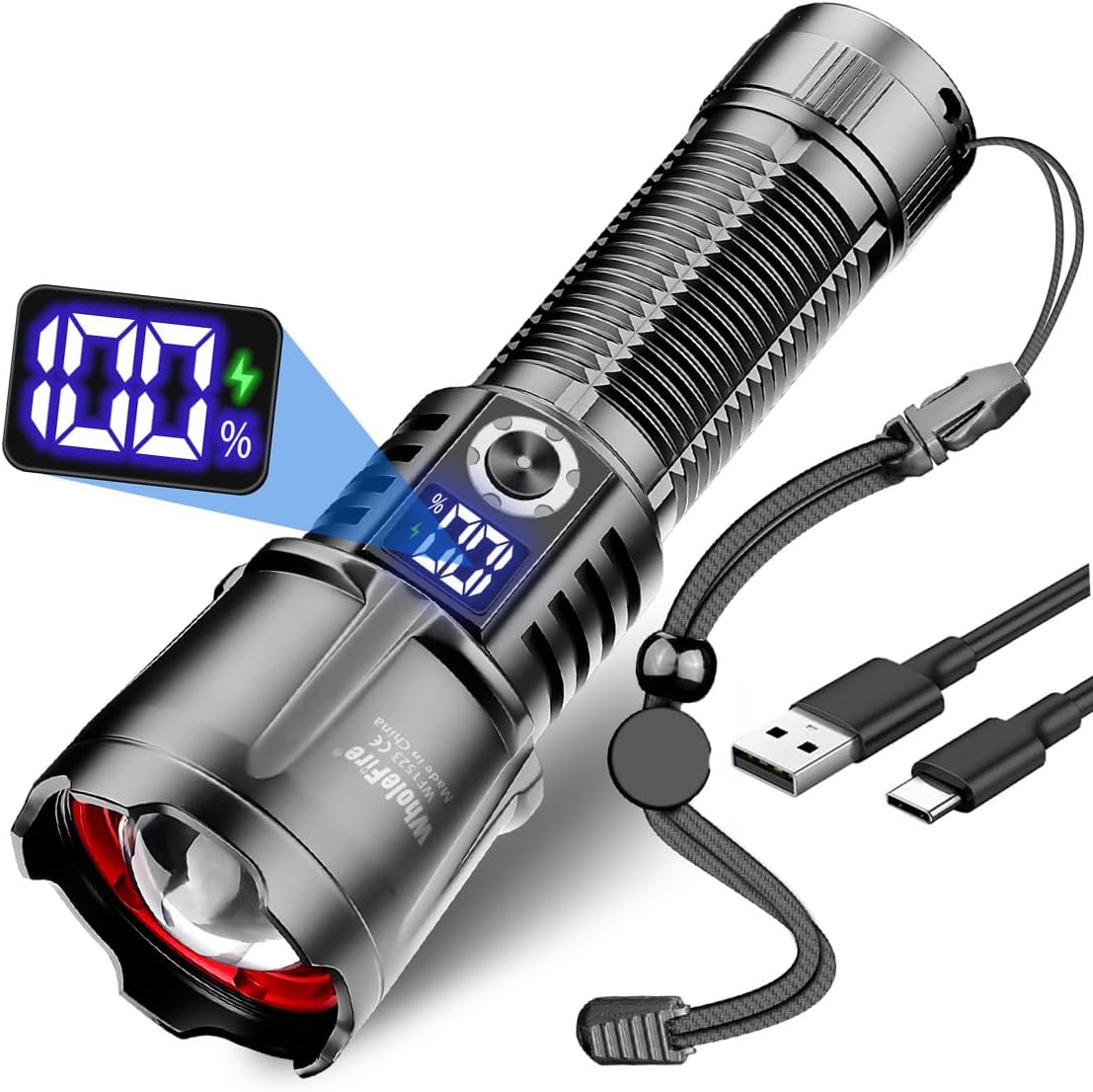 WholeFire Torches LED Super Bright Rechargeable, Flashlight 150000 Lumens Torches Battery
