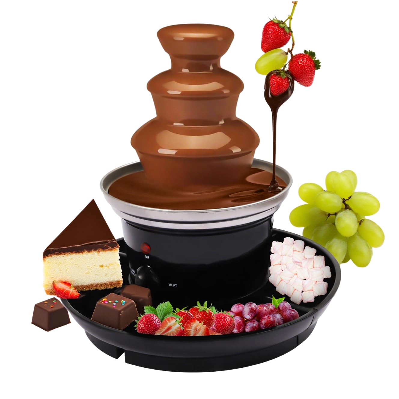 Fontaine à chocolat électrique à 3 étages avec fonction de fusion 40 W 0,45 kg en acier inoxydable argenté avec 6 fourchettes
