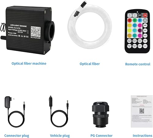 Miniatura 8 de AMKI Luz de Fibra Óptica RGBW Actualizada de 16W Centelleante + Activada por Sonido Mixta 350pcs Cables de 0.03in 6.5ft APP Control Remoto Música