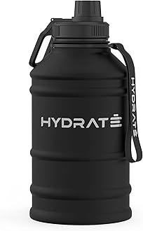 HYDRATE Stainless Steel 1.3 and 2.2 Litre Water Bottle - Various Colour Options - BPA-free Metal Gym Water Bottle - Convenient Nylon Carrying Strap and Leak-Proof Screw Cap