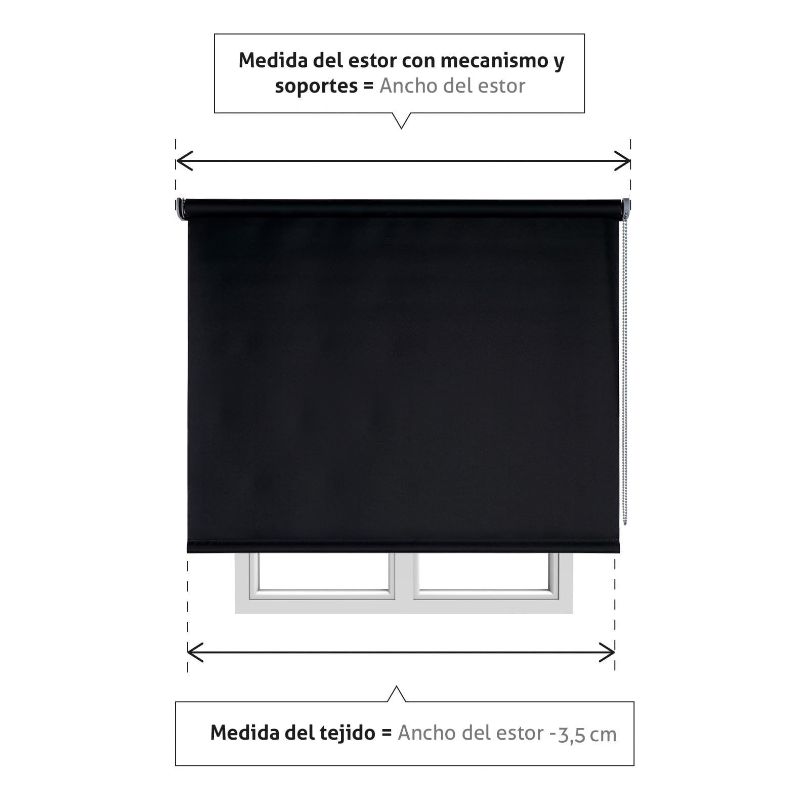 Estores enrollables Opacos Premium, Estor Opaco para Máxima Privacidad con Fácil Instalación en Techo o Pared, Persiana Opaca para Salon o Dormitorio STORESBASIC Negro 140x250