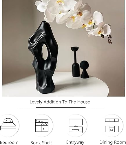 Miniatura 6 de Jarrones negros para decoración del hogar, jarrón negro alto y abstracto moderno para decoración del hogar, decoración negra para mesa de sala de