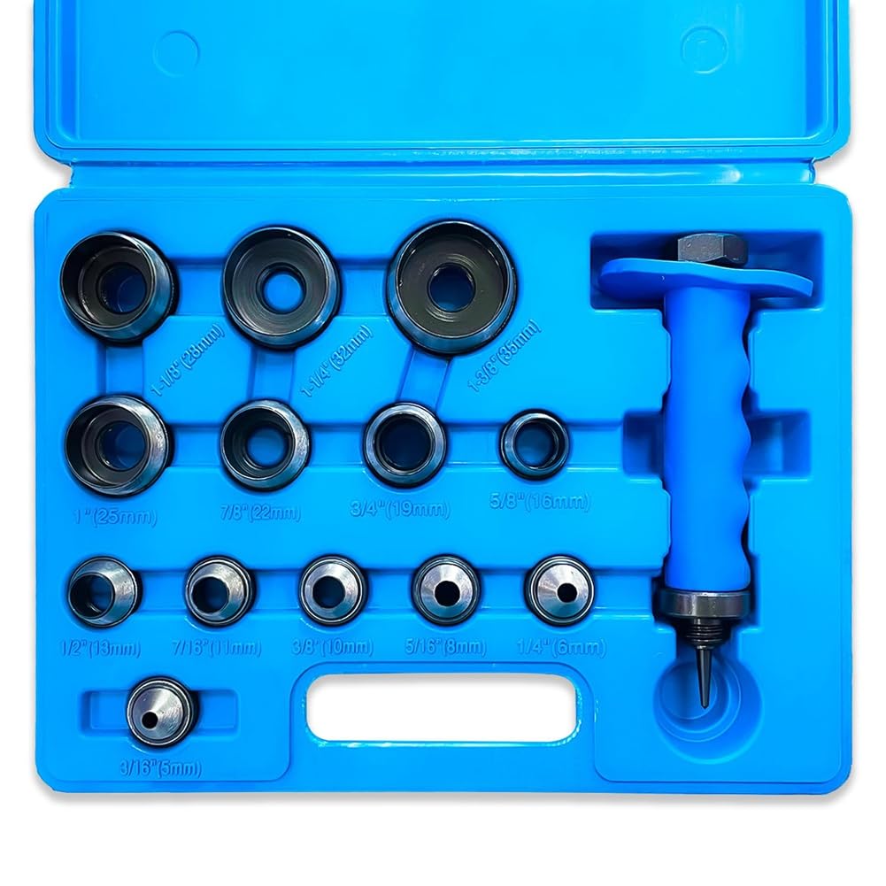 Ctrlzs Hole Punch Set 14Pcs Hollow Punch Kit Gasket Punch Set Gasket Cutter Foam Leather Punches Tools 3/16 Inch To 1-3/8 Inch