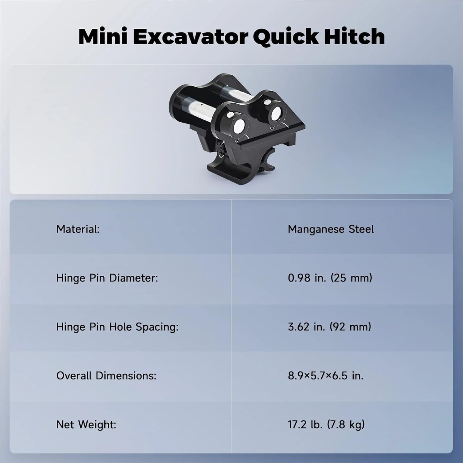 1-2 Ton Mini Excavator Quick Hitch - Quick Change Attachment for Small Digger Multiple Accessories