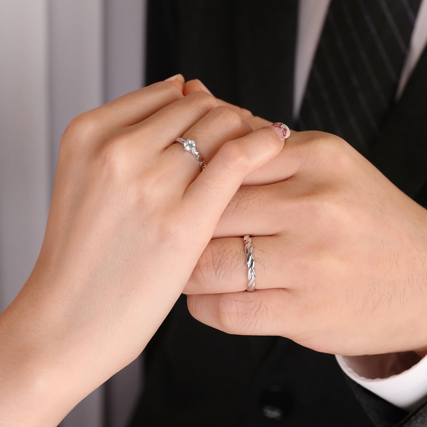 Meissa Anillos de Boda Compromiso de Plata de Ley 925 para Hombres y Mujeres, Anillos de Promesa Ajustables, Juego de Anillos de Compromiso para Aniversarios, Juego de Dos Anillos