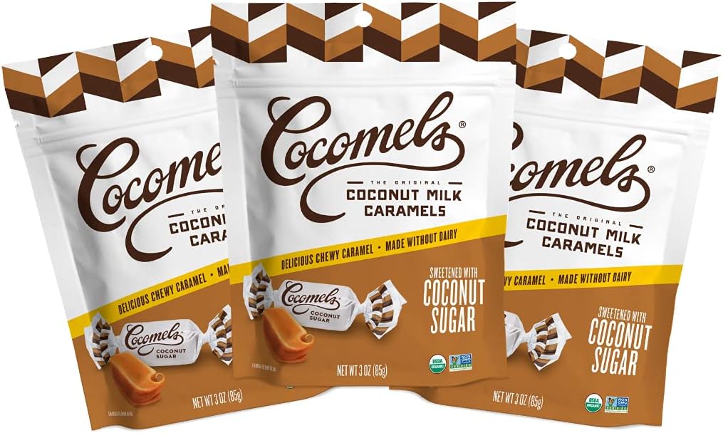 CocomelsCoconut Milk Caramels With Coconut Sugar, Organic Candy, Dairy Free, Sugar Free, Vegan, Gluten Free, Non-GMO, No Cane Sugar, No High Fructose Corn Syrup, Kosher, Plant Based, (3 Pack)