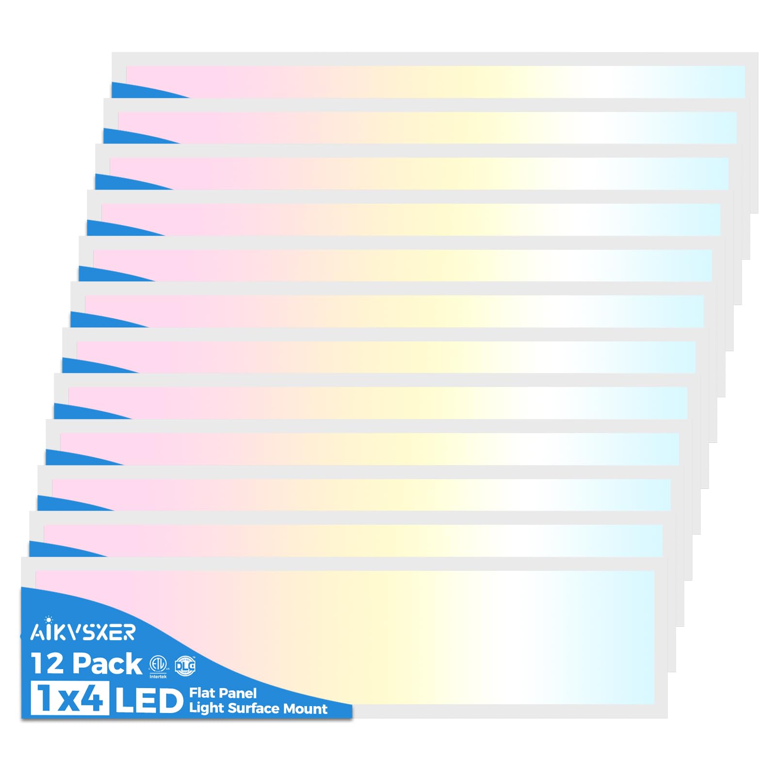 AIKVSXER 12 Pack 1x4 LED Flat Panel Light Surface Mount White, 5500LM 50W