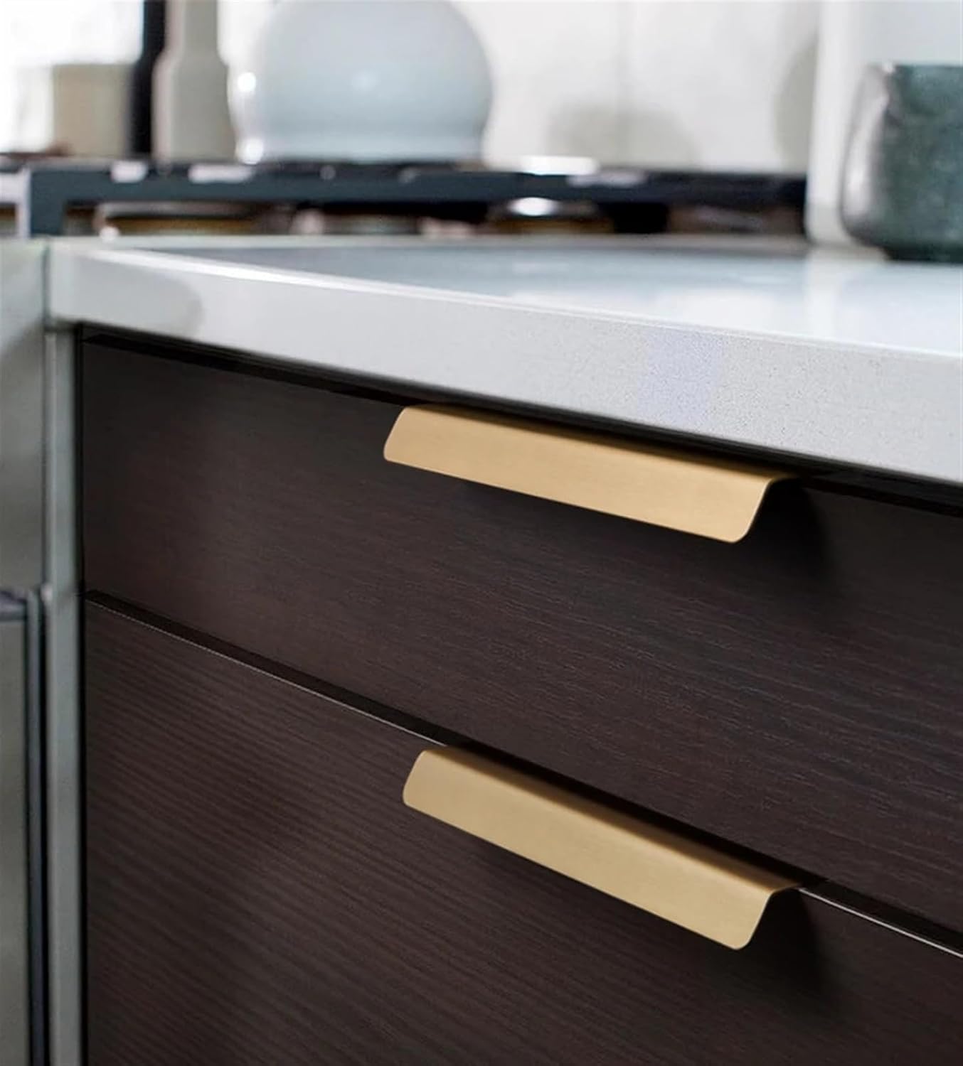 Brass Handle Cupboard Hidden Pulls Cabinet Finger Pulls Drawer Handle Copper Knobs for Kitchen Furniture Handle 1Pcs (Color : 160mm-10pcs)