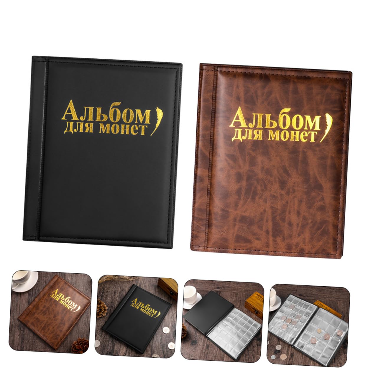 Housoutil Album Portamonete da Collezione 2 Pezzi in Pu Nero