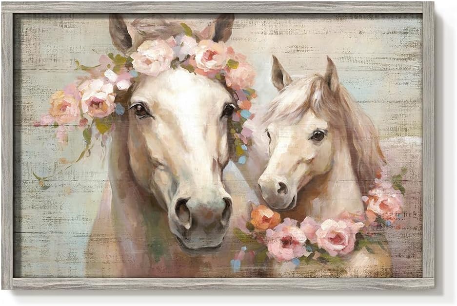 Farm Sheep Wooden Framed Decor: Rustic Farmhouse Animal Picture Cute Sheep with Floral Crown Artwork Country Sheep Wall Decor for Bedroom Kitchen House 16'' x 11''