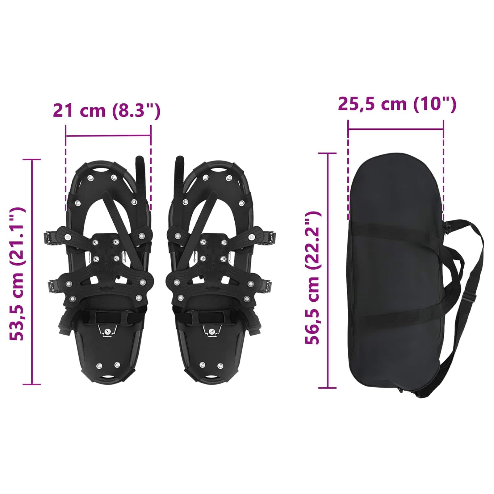 vidaXL Ciaspole 3 in 1 Nero 53,5 x 21 cm Alluminio e HDPE, Ciaspole in alluminio per il giardino, attrezzatura outdoor regolabile, accessori moderni per camminare sulla neve
