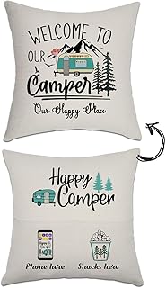 Camper Decor Gift Rv Travel Trailer Accessories Decoration for Inside Camping Pillow Cover for Bedding Sofa Couch -Welcome...